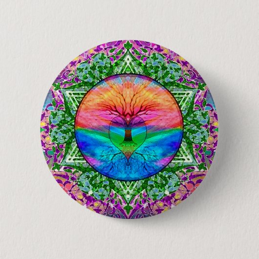 Kalmerende levensboom in regenboogkleuren ronde button 5,7 cm (Voorkant)