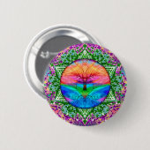Kalmerende levensboom in regenboogkleuren ronde button 5,7 cm (Voorkant /achterkant)