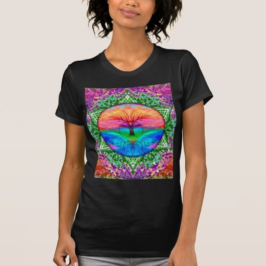 Kalmerende levensboom in regenboogkleuren t-shirt (Voorkant)
