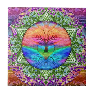 Kalmerende levensboom in regenboogkleuren tegeltje