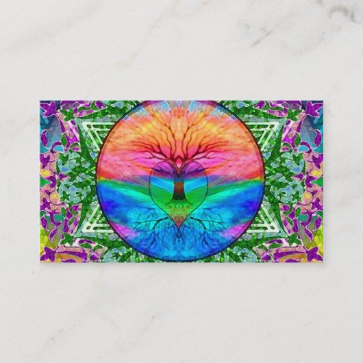 Kalmerende levensboom in regenboogkleuren visitekaartje (Voorkant)