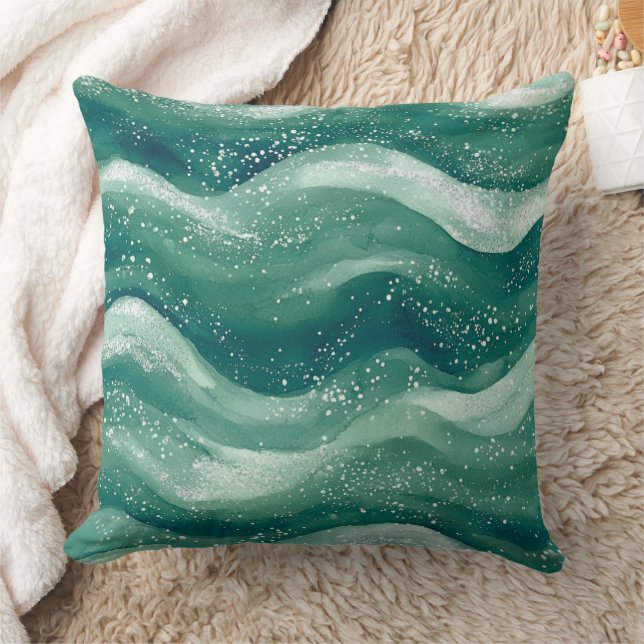 Kalmerende Teal Waterverf Oceaan Golf Kunst Kussen (Deken)