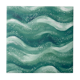 Kalmerende Teal Waterverf Oceaan Golf Kunst Tegeltje