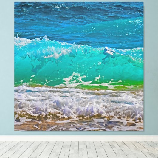 Kalmerende turquoise Beach Waves Art Canvas Afdruk (Insitu (Houten vloer))