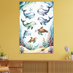 Kalmerende zachte oceaan-kinderkamer muurkunst canvas afdruk