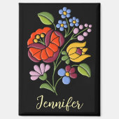 Kalocsa Borduurwerk - Hongaarse volkskunst zwart Magneet (Voorkant)