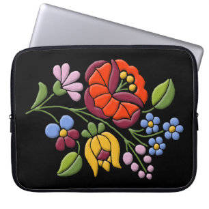 Kalocsa Embroidery - Hongaarse Folk Art Black bg. Laptop Sleeve