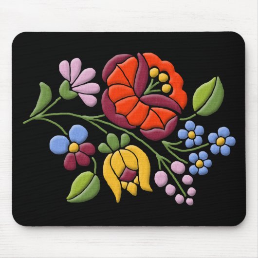 Kalocsa Embroidery - Hongaarse Folk Art Black bg. Muismat (Voorkant)