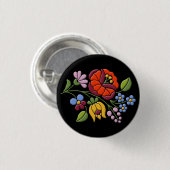 Kalocsa Embroidery - Hongaarse Folk Art Black bg. Ronde Button 3,2 Cm (Voorkant /achterkant)