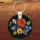 Kalocsa Embroidery - Hongaarse Folk Art Black bg. Sleutelhanger (Voorkant)