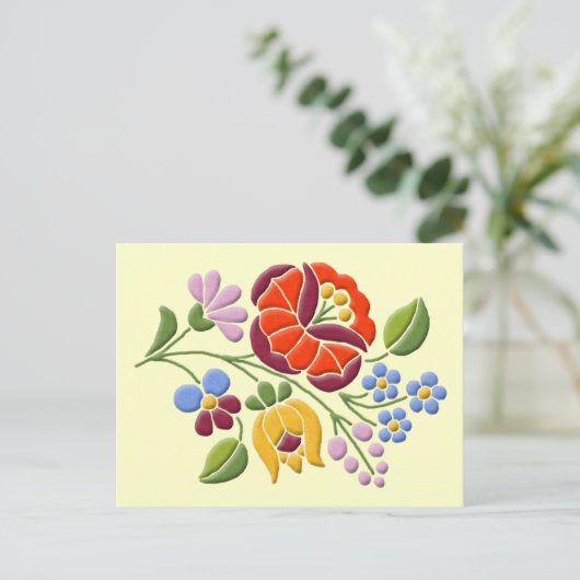 Kalocsa Embroidery - Hongaarse Folk Art Briefkaart (Staand voorkant)