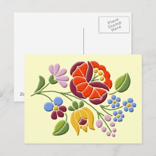Kalocsa Embroidery - Hongaarse Folk Art Briefkaart (Voorkant / Achterkant)