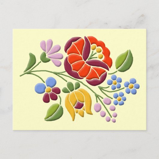 Kalocsa Embroidery - Hongaarse Folk Art Briefkaart (Voorkant)