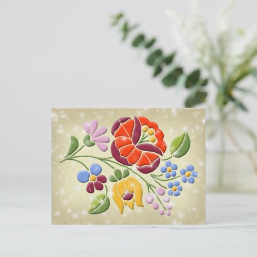 Kalocsa Embroidery - Hongaarse Folk Art Briefkaart (Staand voorkant)