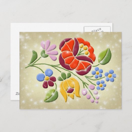 Kalocsa Embroidery - Hongaarse Folk Art Briefkaart (Voorkant / Achterkant)
