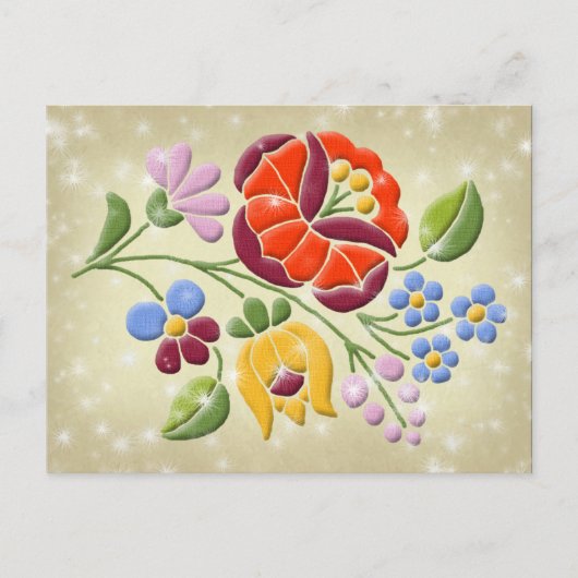 Kalocsa Embroidery - Hongaarse Folk Art Briefkaart (Voorkant)