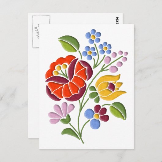 Kalocsa Embroidery - Hongaarse Folk Art Briefkaart (Voorkant / Achterkant)