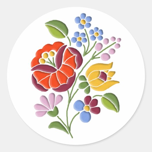 Kalocsa Embroidery - Hongaarse Folk Art Ronde Sticker (Voorkant)