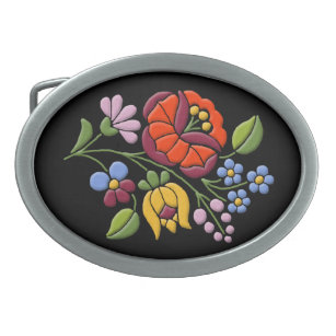 Kalocsa Embroidery-Hungarian Folk Art oval buckle Gesp