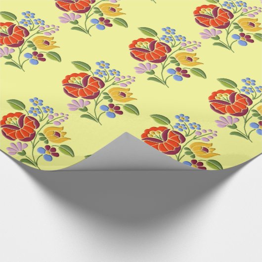 Kalocsa Embroidery Motif - Hongaarse Folk Art Cadeaupapier (Hoek)