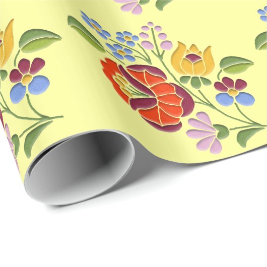 Kalocsa Embroidery Motif - Hongaarse Folk Art Cadeaupapier (Rol Hoek)