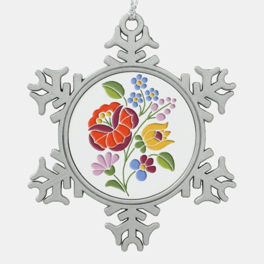 Kalocsai Embroidery - Hongaarse Folk Art Tin Sneeuwvlok Ornament (Voorkant)