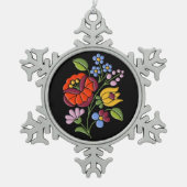 Kalocsai Embroidery - Hongaarse Folk zwart Tin Sneeuwvlok Ornament (Voorkant)