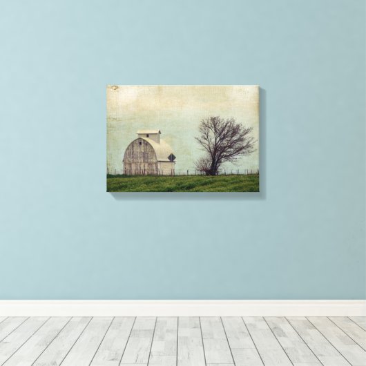 Kalona Iowa Fields and Barn with Tree Canvas Afdruk (Insitu (Houten vloer))
