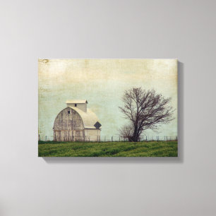 Kalona Iowa Fields and Barn with Tree Canvas Afdruk