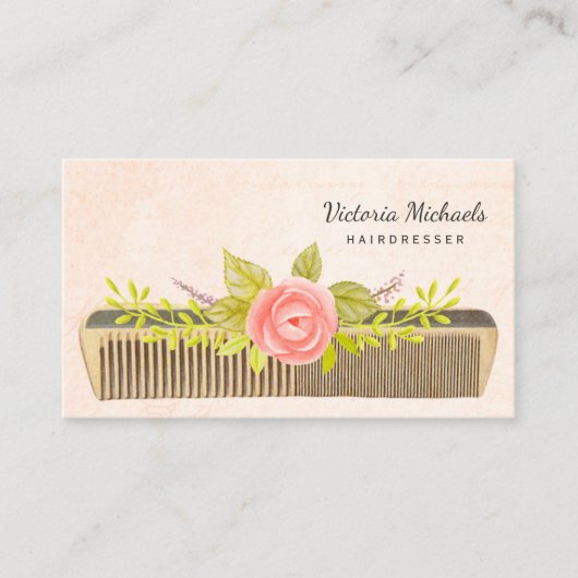  kam en Rozen voor elegante kapper Visitekaartje (Voorkant)