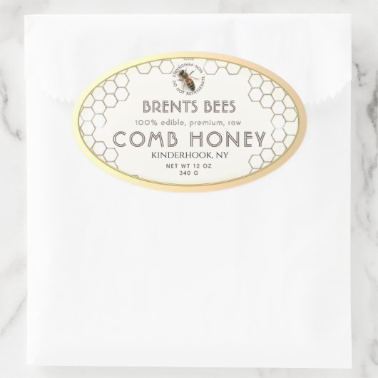 Kam Honing label met Bee Honeycomb Gold Edge (Tas)