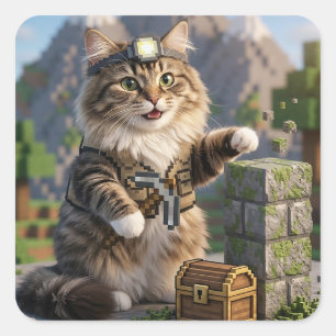 KAM KAM De Voxel Verkenner Realistische Gamer Kat Vierkante Sticker