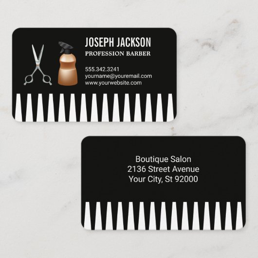 Kam | Sprayfles en schaar Visitekaartje (Voorkant / Achterkant)