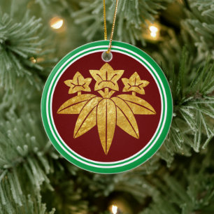 Kamakura Minamoto Mon Japan Clan Faux Gold Keramisch Ornament