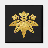 Kamakura Minamoto Mon Japans faux goud op zwart Magneet (Voorkant)