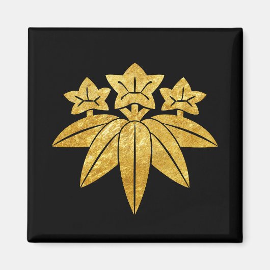 Kamakura Minamoto Mon Japans faux goud op zwart Magneet (Voorkant)