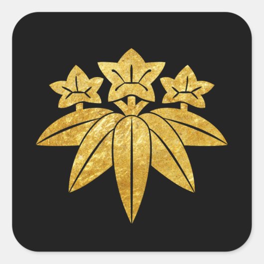 Kamakura Minamoto Mon Japans faux goud op zwart Vierkante Sticker (Voorkant)