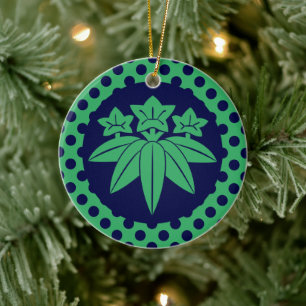 Kamakura Minamoto Mon Japans zeeblauw Keramisch Ornament