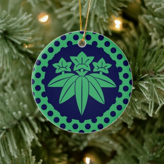 Kamakura Minamoto Mon Japans zeeblauw Keramisch Ornament (Boom)