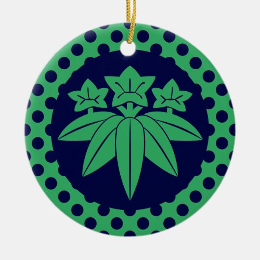 Kamakura Minamoto Mon Japans zeeblauw Keramisch Ornament (Voorkant)