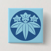 Kamakura Minamoto Mon Japanse clan blauw Vierkante Button 5,1 Cm (Voorkant)