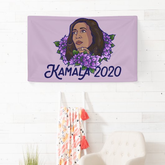 Kamala 2020 Floral Paars Violet Art Spandoek (Insitu)