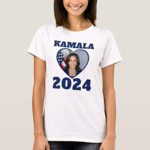 KAMALA 2024 foto hart blauw democraat tekst T-shirt