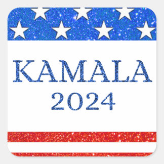 KAMALA 2024 Glitter Amerikaanse vlag Vierkante Sticker