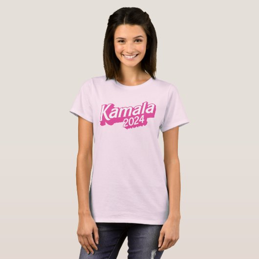 Kamala 2024 roze kleurrijk t-shirt (Voorkant volledig)