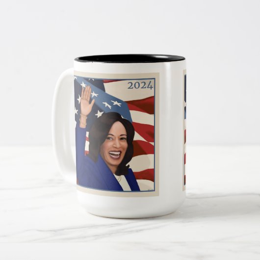 Kamala 2024 tweekleurige koffiemok (Voorkant links)
