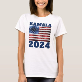 KAMALA 2024 USA vlag blauw rood faux sparkles teks T-shirt