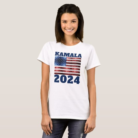 KAMALA 2024 USA vlag blauw rood faux sparkles teks T-shirt (Voorkant volledig)