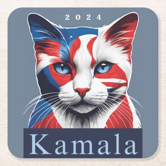 Kamala Cat 2024 Amerikaanse verkiezingsdemocraat Kartonnen Onderzetters (Voorkant)