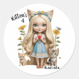 Kamala Cats Kinder aangepaste gepersonaliseerde ki Ronde Sticker